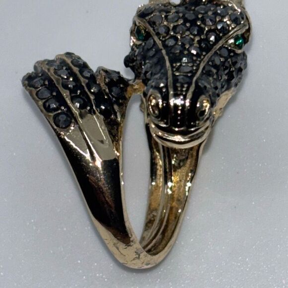 Vtg OPC CN wrap horse ring black stones Sz 8.5 gold 3D equestrian - Picture 6 of 10